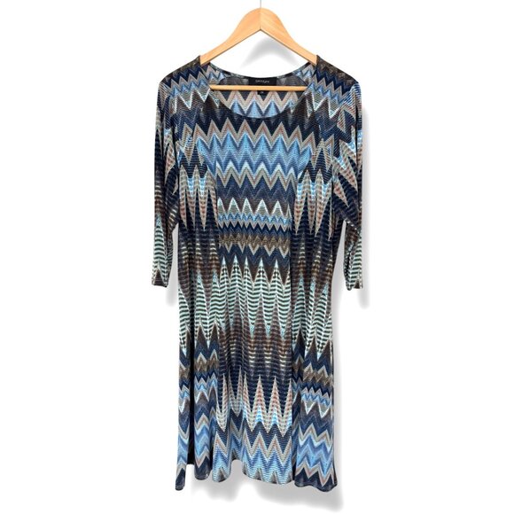 Karen Kane Blue Mixed Chevron Prints Swing Dress Size 2X 18 20 Plus All-Season - Picture 3 of 7